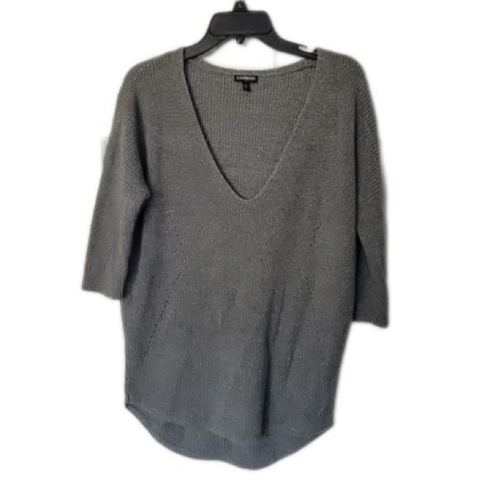 Express Charcoal Metallic V-Neck Women's Sweater